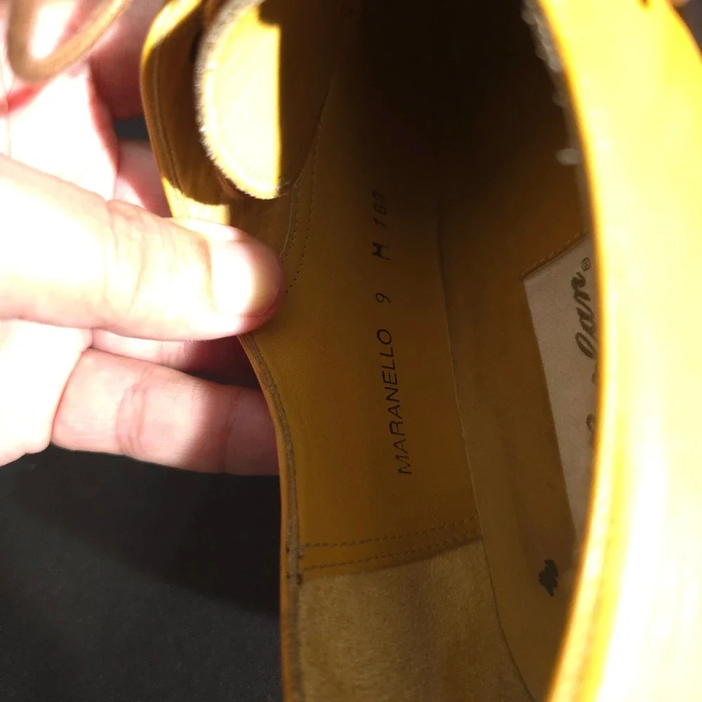 Mezlan Maranello Mens 9 Mustard Yellow Leather Square Toe Whipstitch Derby Shoes
